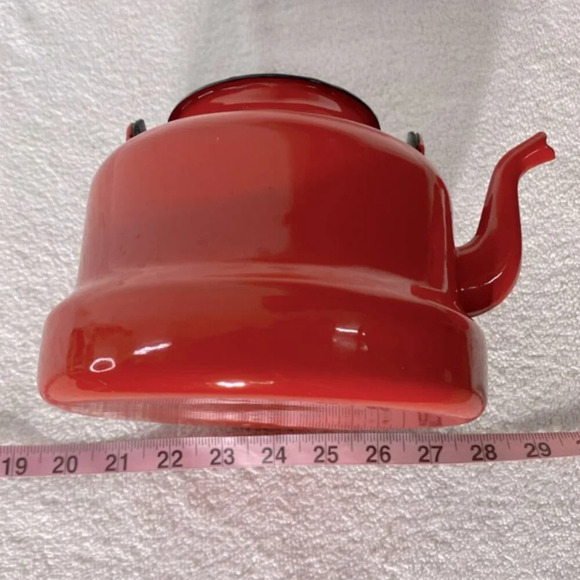 Vintage Red Enamel Kettle Teapot With Handle - Picture 14 of 14